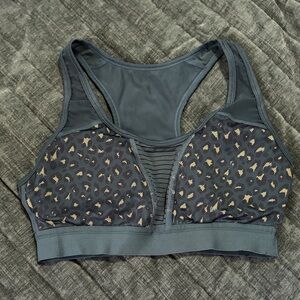 ZYIA Patterned Sports Bra - Dark Green and Gold Accents